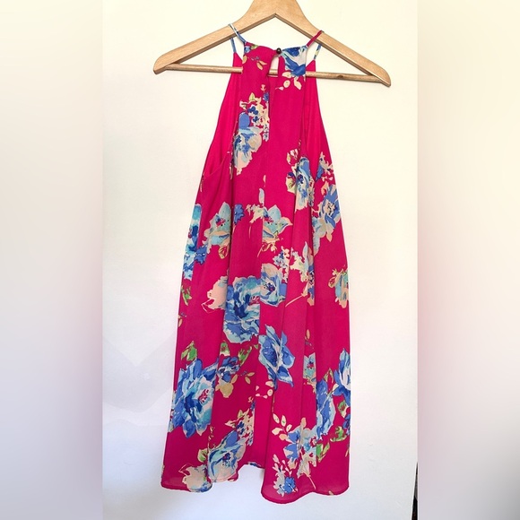 Everly Pink Floral Sundress Mini Women Sz Small Halter Neck Sleeveless - Picture 9 of 10
